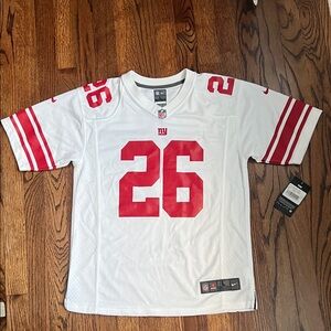 NWT NFL NY Giants Saqoun Barkley 26 Nike Youth Football Jersey White Red L 14/16